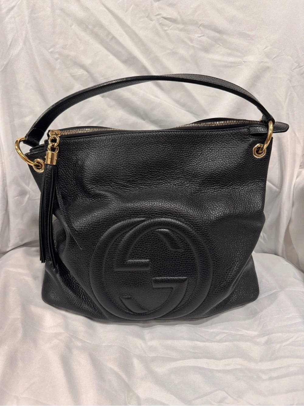 Gucci Soho Black Pebbled Leather Hobo Bag with Tassel